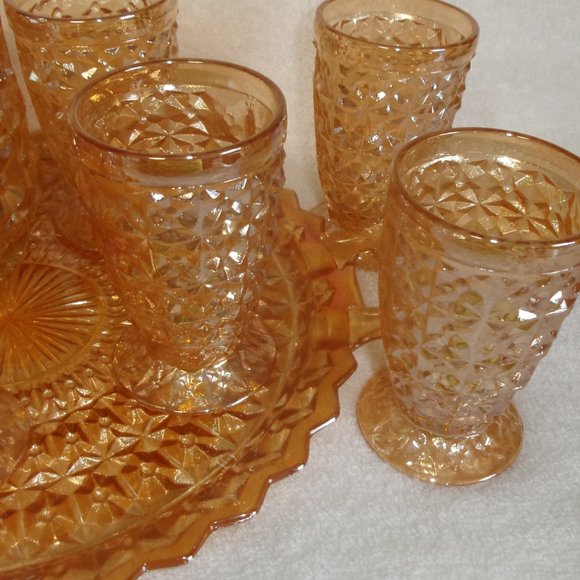 Indiana carnival glass marigold pitcher glasses - Picture 2 of 3